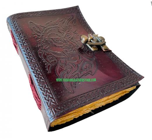 Wholesaler Handmade Antique Wolf Face Embossed Vintage Spell Book Of Shadows Leather Journ