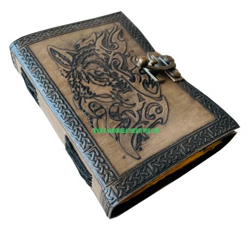 Leather Journal Traveler Diary Custom Sketchbook Celtic Magical Wolf Face Notebook Journal