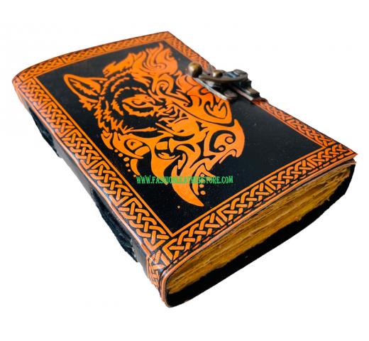 Wholesaler Custom Sketchbook Wolf Leather Journal Leather Journal Traveler Diary Face Notebook Journal Gift Vintage Handmade Large Embossed