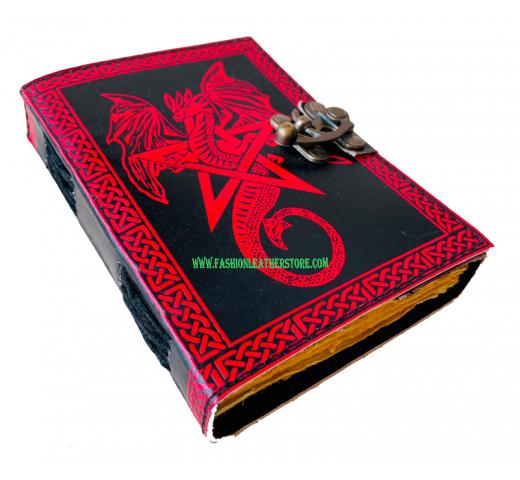 Wholesaler Handmade Star Pentagram Dragon Vintage Journal Spell Book Of Shadows Leather Journal With C Lock Best Gift For Christmas, New Year, Men, Women Deckle Edge Paper 200 Page