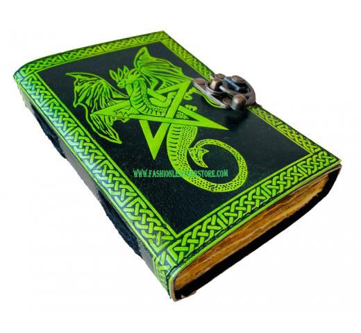 Handmade Astronomical Illustration Of The Deckle Old Pages Star Pentagram Dragon In The Green & Black Color Spell Book Of Shade Grimoire Leather Journal Witches Handbook Notebook B