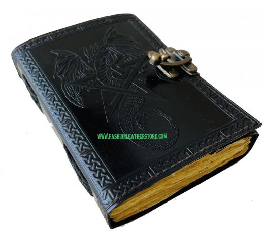 Wholesaler Pentacle Dragon Black Pentagram Wicca Wiccan Antique Leather Pagan Star Embosse