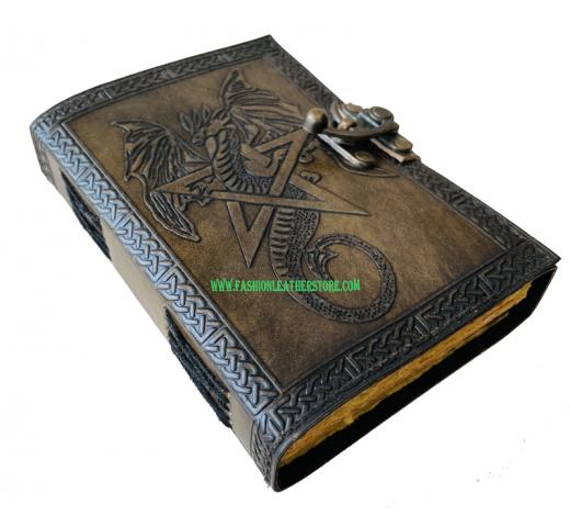 Vintage Women Sketchbook Dragon Large Book Of Shadows Star Pentagram Journal Leather Journ