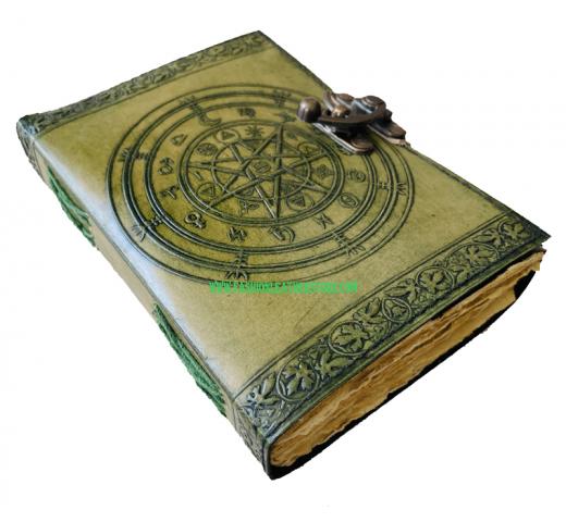 Magic Of Spell Wiccan Sketchbook Deckle Old Pages Journal Leather Antique Green Pentagram 