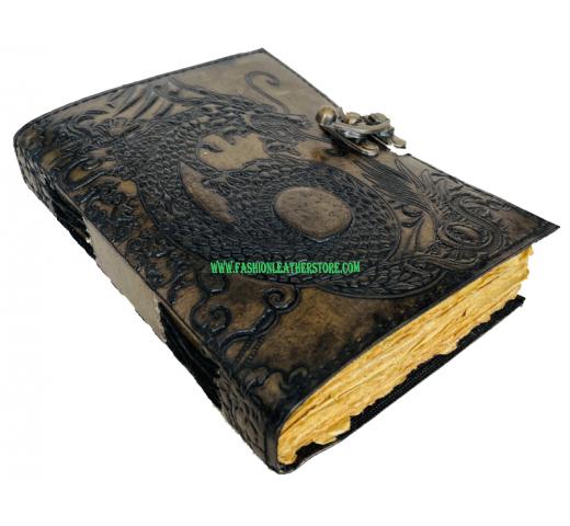 Leather Journal Beautiful Dragon Embossed Handmade Personal Organizer Notebook For Collage