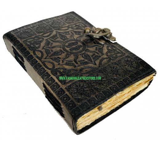 Antique Handmade Deckle Edge Paper Leather Sketchbook Book Of Charmed Spell Sun Embossed Vintage Leather Journal 240 Pages