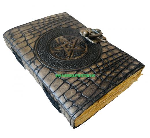 Leather Journal Celtic One Latches Deckle Edge Paper Pentagram Embossed Handmade Leather D
