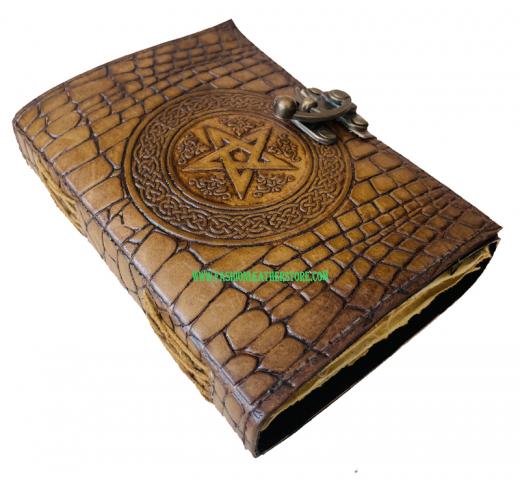 Handmade Leather Journal Celtic One Latches Deckle Edge Paper Pentagram Embossed Leather D