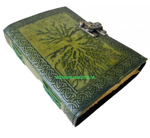Vintage Leather Journal Green Charcoal Tree Of Life Leather Bound Journal Notebook Vintage