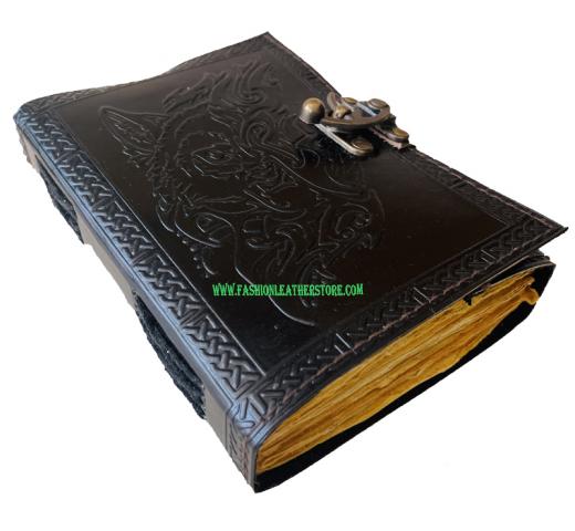 Wholesaler Custom Sketchbook Wolf Leather Journal Leather Journal Traveler Diary Face Notebook Journal Gift Vintage Handmade Large Embossed Journal