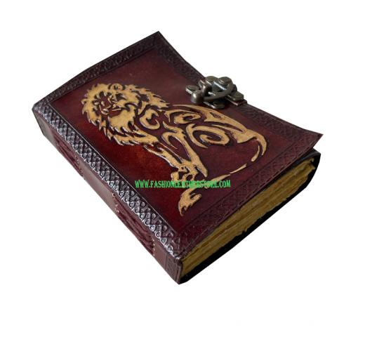 Antique Handmade Deckle Edge Paper Lion Yellow With Brown Embossed Vintage Leather Journal 240 Sketchbook Book Of Charmed Spell