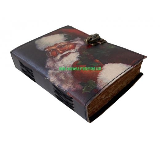 Wholesaler Handmade Santa Printed Vintage Spell Book Of Shadows Leather Journal
