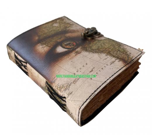 Wholesaler Handmade World Map Printed Vintage Spell Book Of Shadows Leather Journal