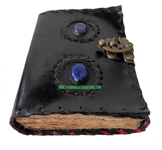 Stoned Leather Journal Bound Tan Lock Black Color Journal Antique Handmade Notebook