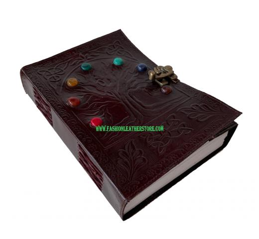 Celtic Tree Embossed Seven Stone Notebook With Brown Color And Handmade Leather Journal