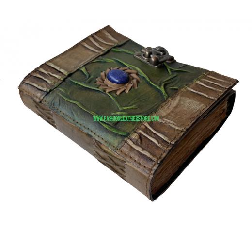 vinatge Genuine Leather Antique Shape Single Eye Stone Leather Journal Antique Diary Spell Book Of Shadows Notebook Handbook Leathers Book For Gift 7x5 Cotton Paper 240