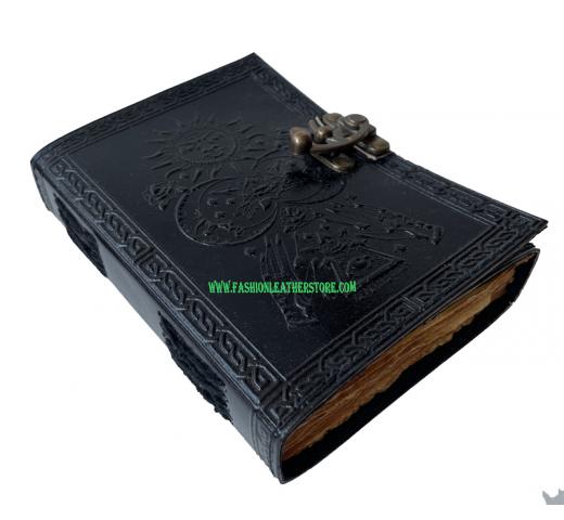 black celtic sun and moon deckle edge paper cheap classic vintage leather journal book of shadows blank diary 