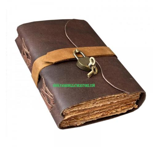 Vintage Brown Soft Leather Bound Lock Key Leather  Journal