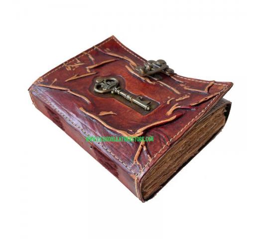 Antique Key Figured Leather Diary Locked Book, Handmade Journal