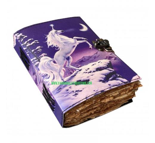 Printed Moonlight Unicorn Leather Journal