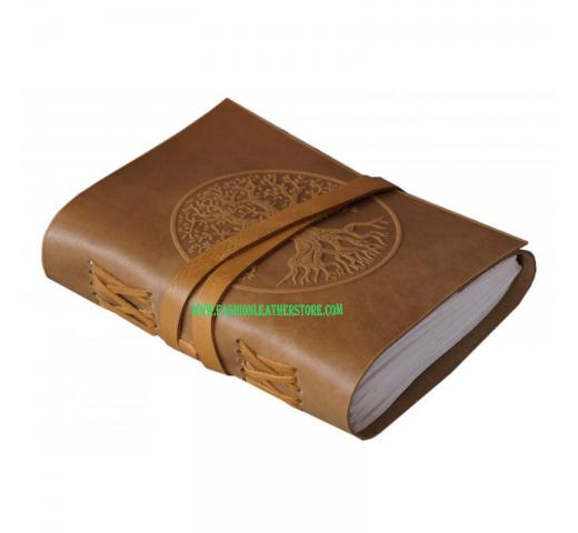 Soft Leather Journal Handmade Round Tree Of Life Hard Embossed Antique Design Notebook