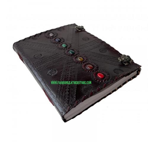 embossed seven chakra handmade leather journal