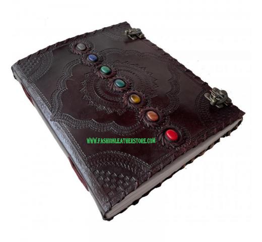 embossed seven stone leather journal