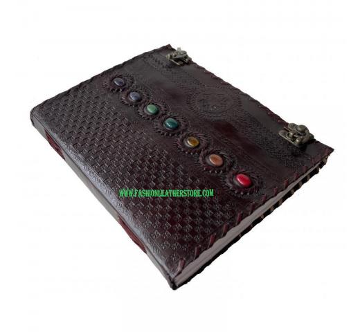 embossed seven stone leather journal