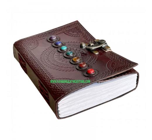 seven stone leather journal  handmade embossed