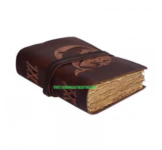 Dolphin Embossed Handmade Leather Journal Leather Bound Strap Leather Writing Journal