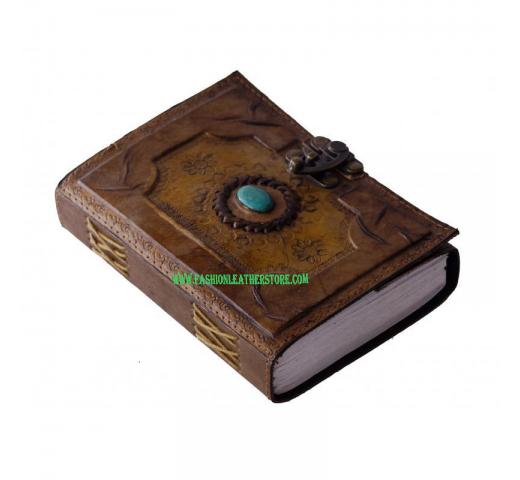 Antique Handmade Leather Journal With Stone