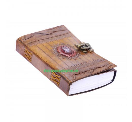 Handmade Antique Leather Journals Writing Travel Diary With Stone Dairy