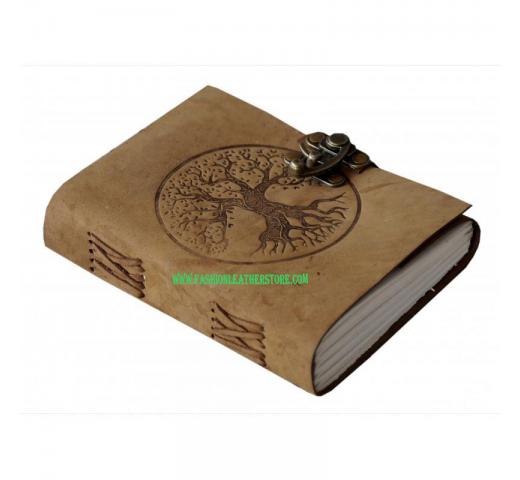 Soft Leather Journal Handmade Round Tree Of Life Embossed Antique Design Notebook