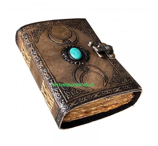 triple moon with turquoise stone leather journal