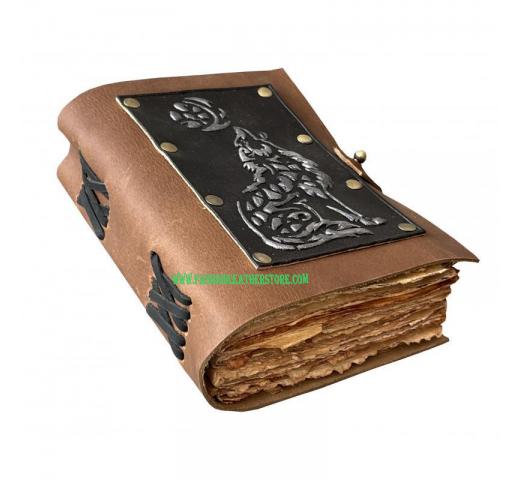 antique wolf handmade leather journal