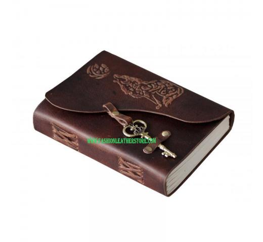 Leather Journal Notebook 5x7 Inches - Handmade Vintage Leather Bound Wolf Design Journal