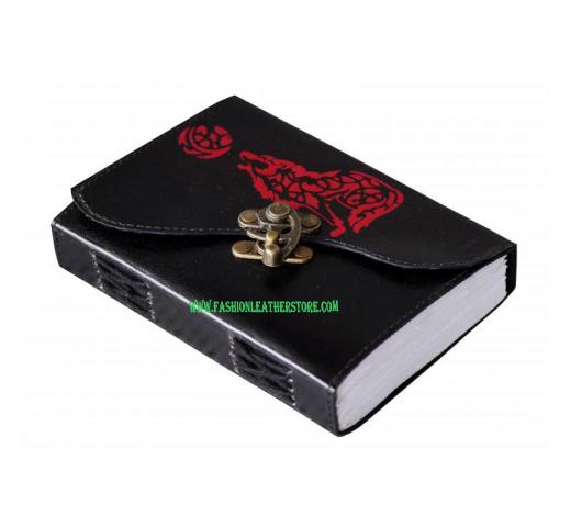 Leather Journal Handmade Notebook Double Color Howl Wolf Design Embossed