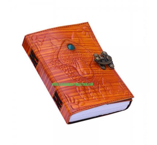 Wolf Embossed With Stone Handmade Antique Leather Journal