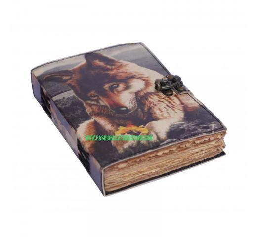 Wolf Leather Cover Printed Style Design Handmade Journal