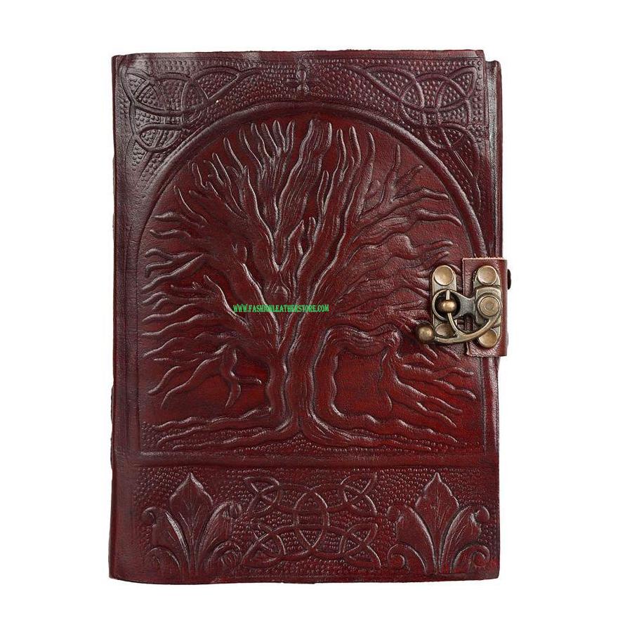 Hand Tooled Embossed Tree Of Life Leather Blank Journal Diary Notebook ...